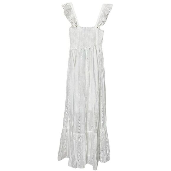 Know One Cares White 100% Cotton Smocked Bust Eyelet Maxi Dress NWT Size Medium - Picture 4 of 4